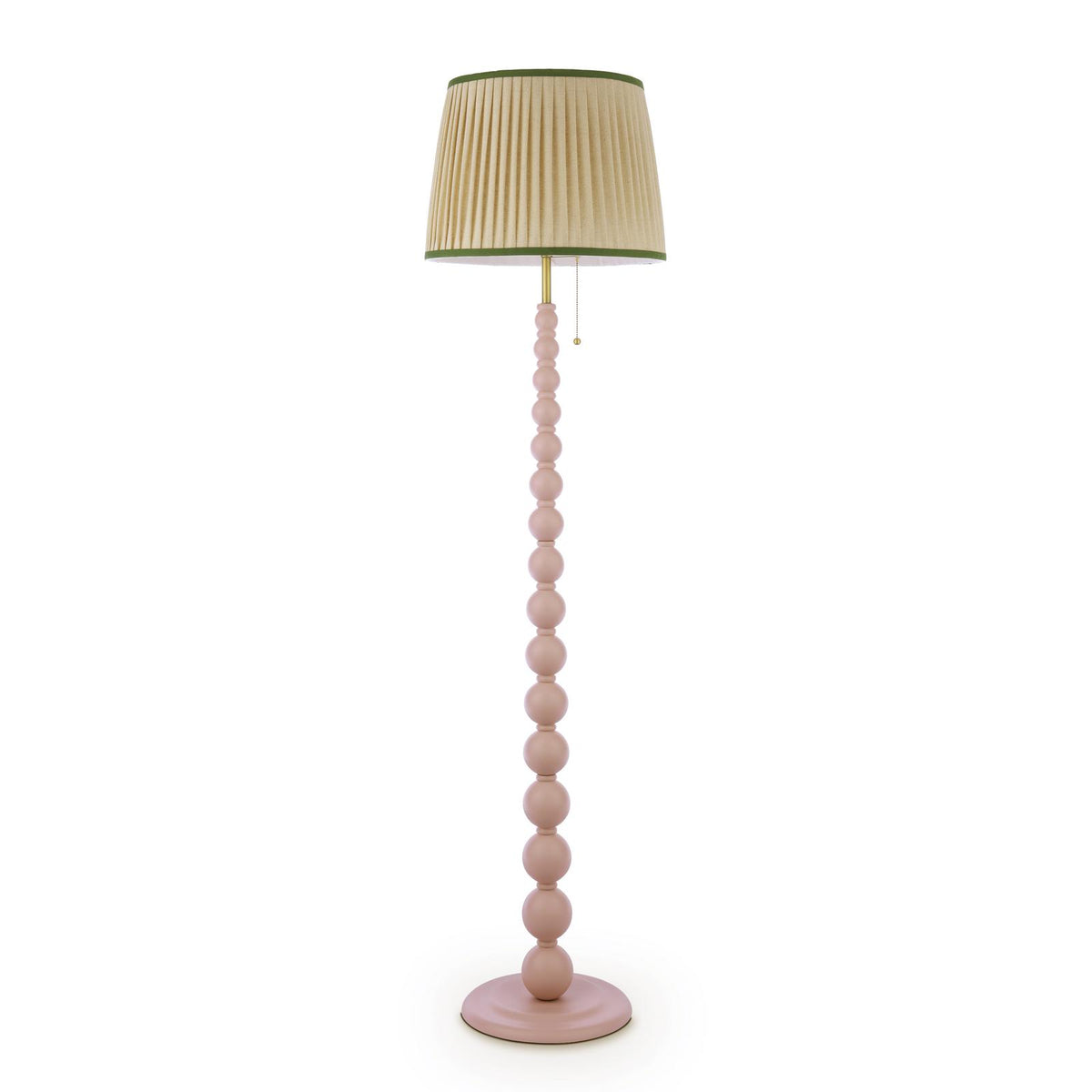 Joules Harewood floor lamp in matt pink with a pleated linen shade and a stacked ball stand