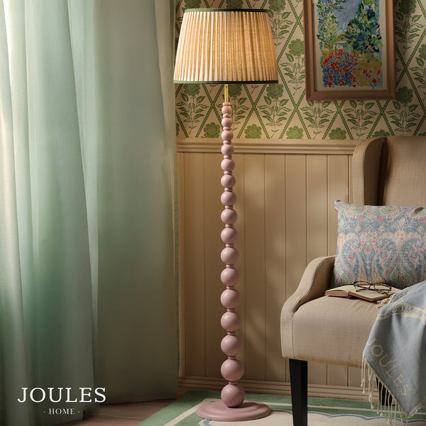 Harewood Floor Lamp in Matt Pink with Pleated Linen Shade