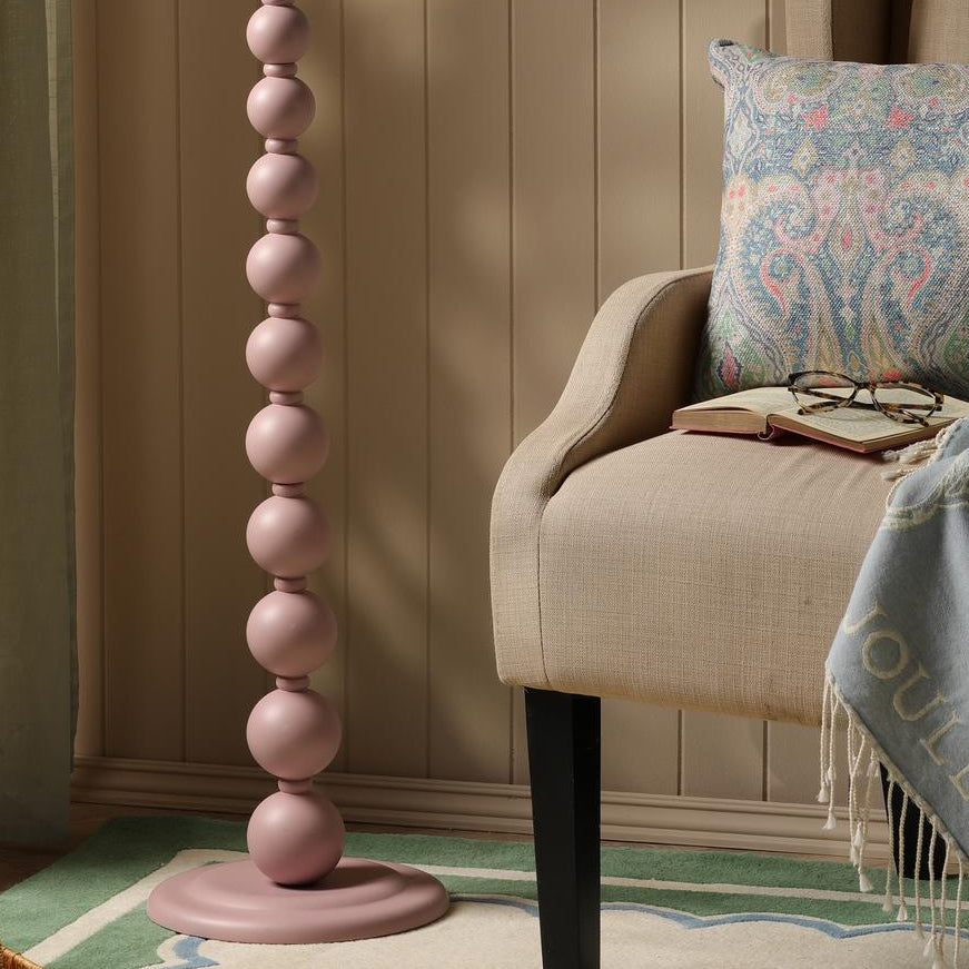 Harewood Floor Lamp in Matt Pink with Pleated Linen Shade