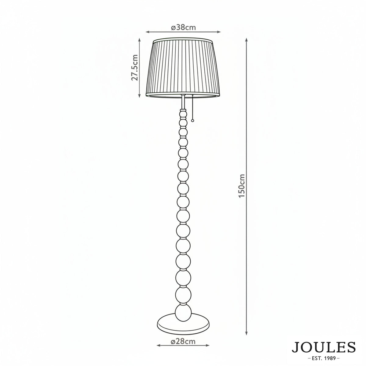 Joules Harewood floor lamp technical line drawing with dimensions