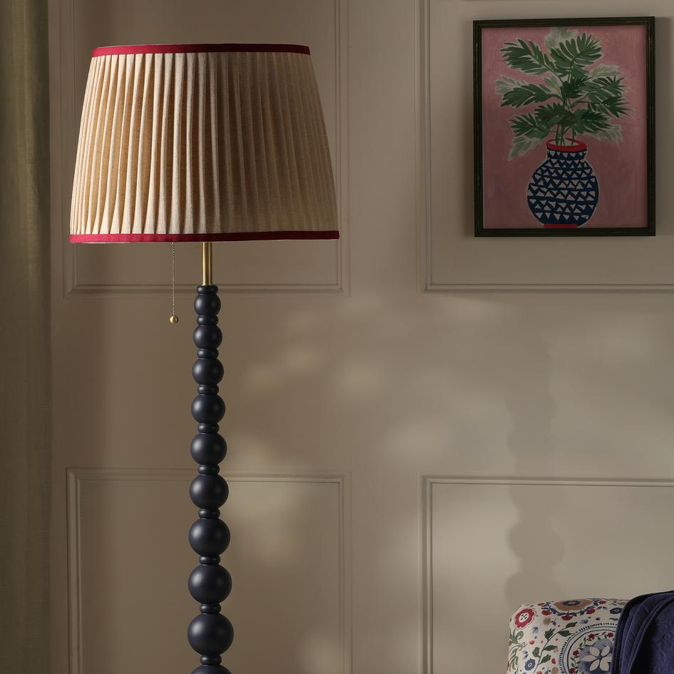 Harewood Floor Lamp in Matt Blue with Pleated Linen Shade