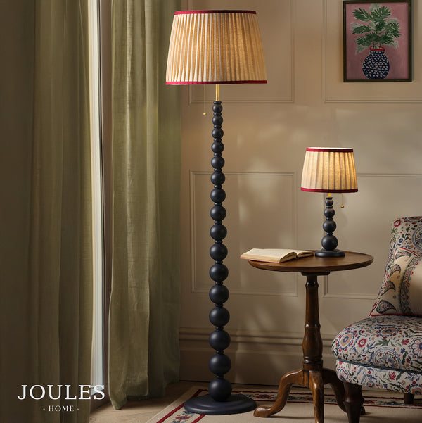 Harewood Floor Lamp in Matt Blue with Pleated Linen Shade
