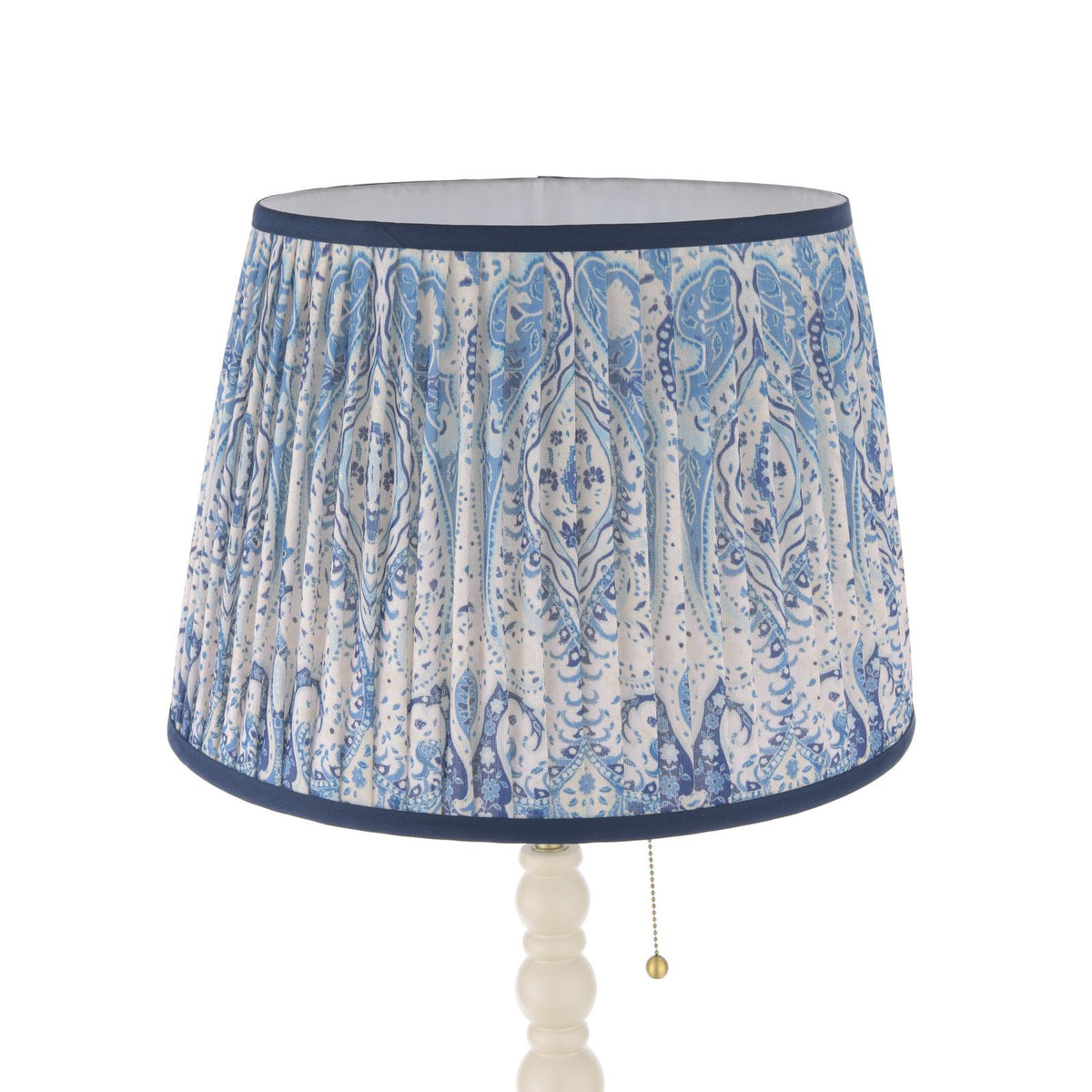 Harewood Floor Lamp in Matt Cream with Pleated Blue Linen Shade