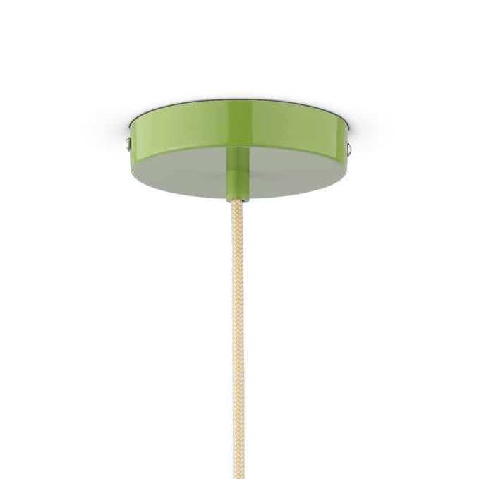 Green metal ceiling canopy with beige fabric cord
