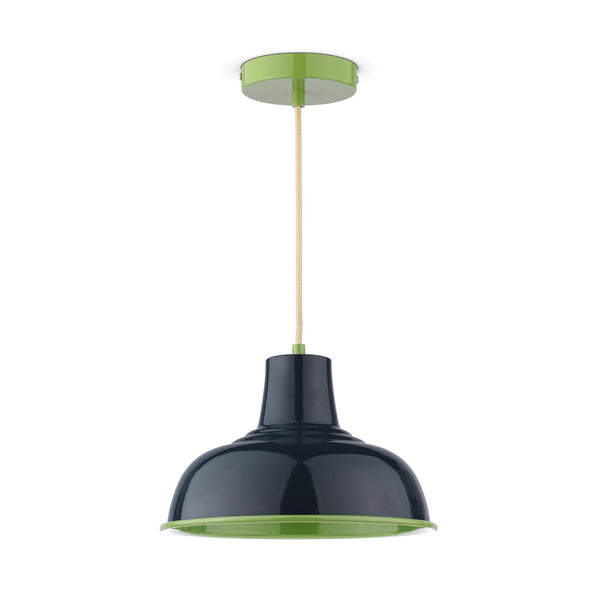 Joules Hatfield pendant light in gloss blue and green with a fabric cord