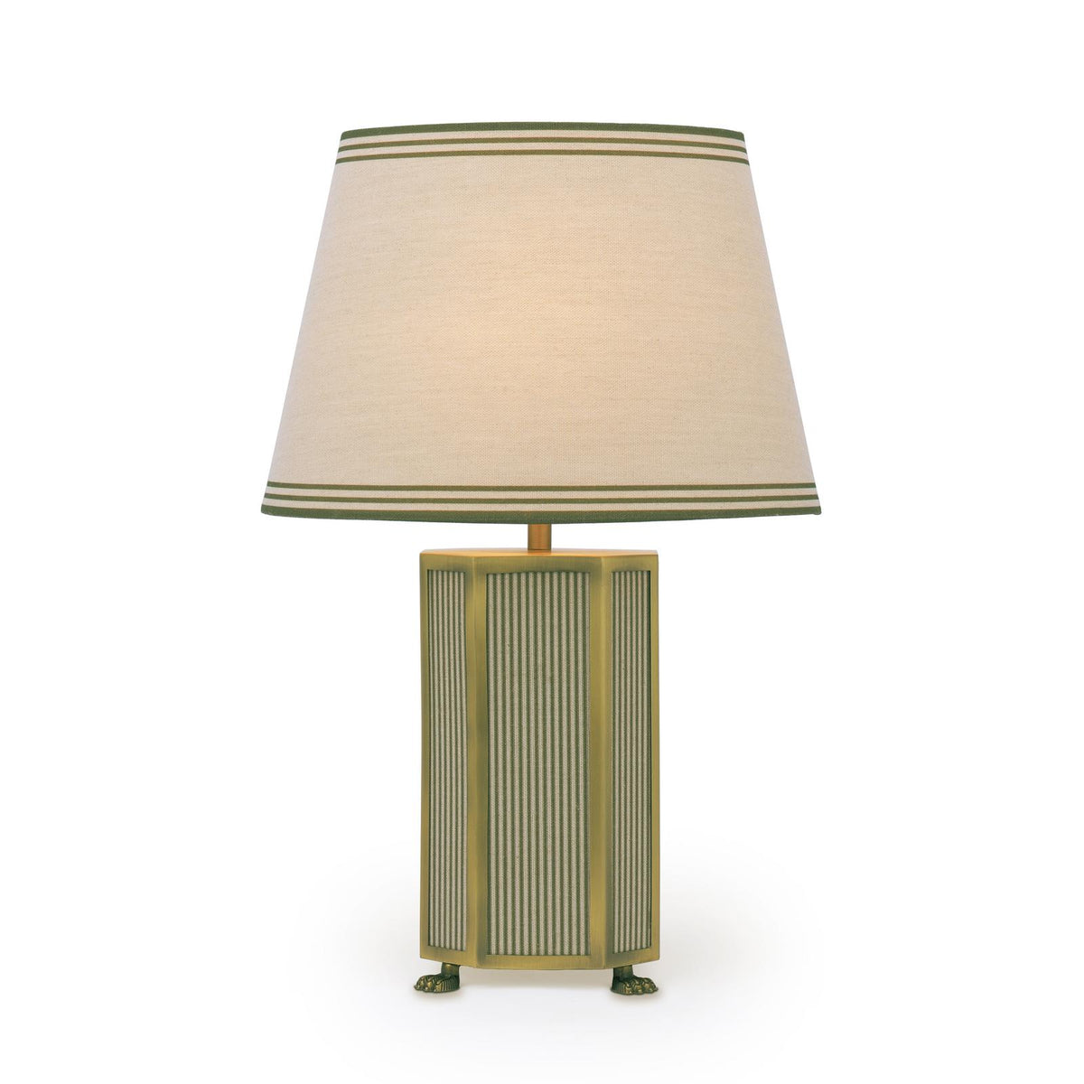 Helmingham Table Lamp In Antique Brass & Green with Tapered Linen Shade