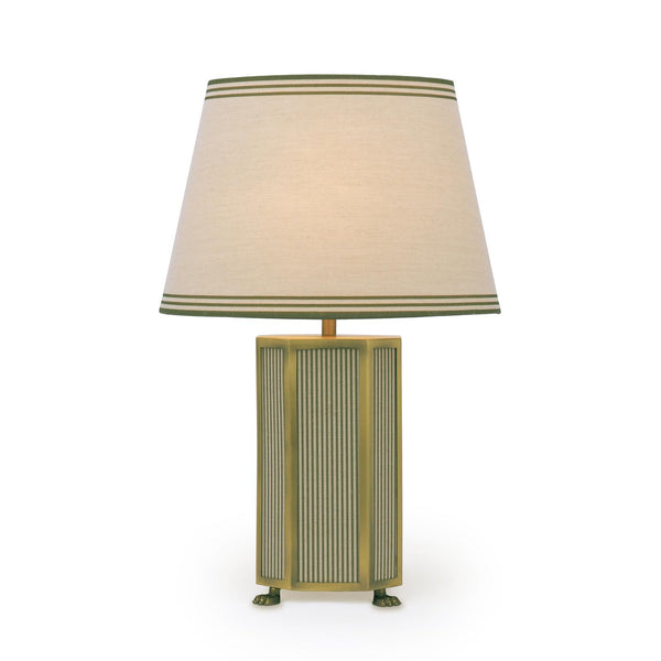 Helmingham Table Lamp In Antique Brass & Green with Tapered Linen Shade