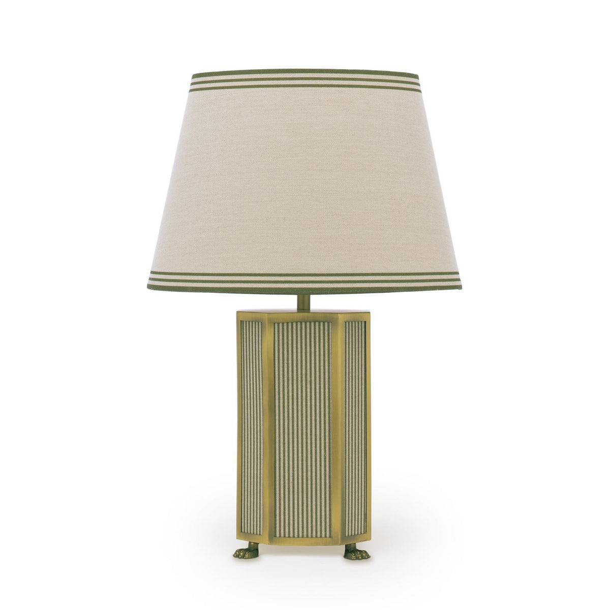 Helmingham Table Lamp In Antique Brass & Green with Tapered Linen Shade