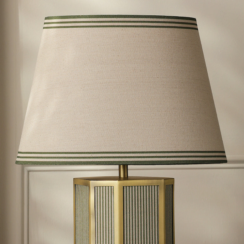Helmingham Table Lamp In Antique Brass & Green with Tapered Linen Shade