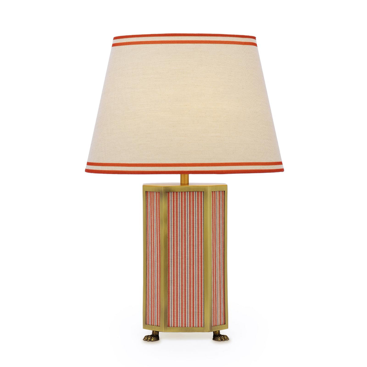 Helmingham Table Lamp In Antique Brass & Red with Tapered Linen Shade