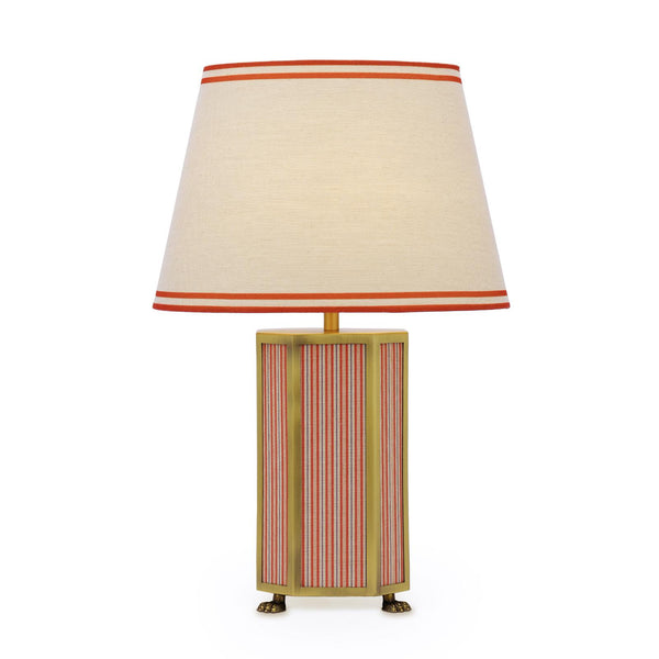 Helmingham Table Lamp In Antique Brass & Red with Tapered Linen Shade