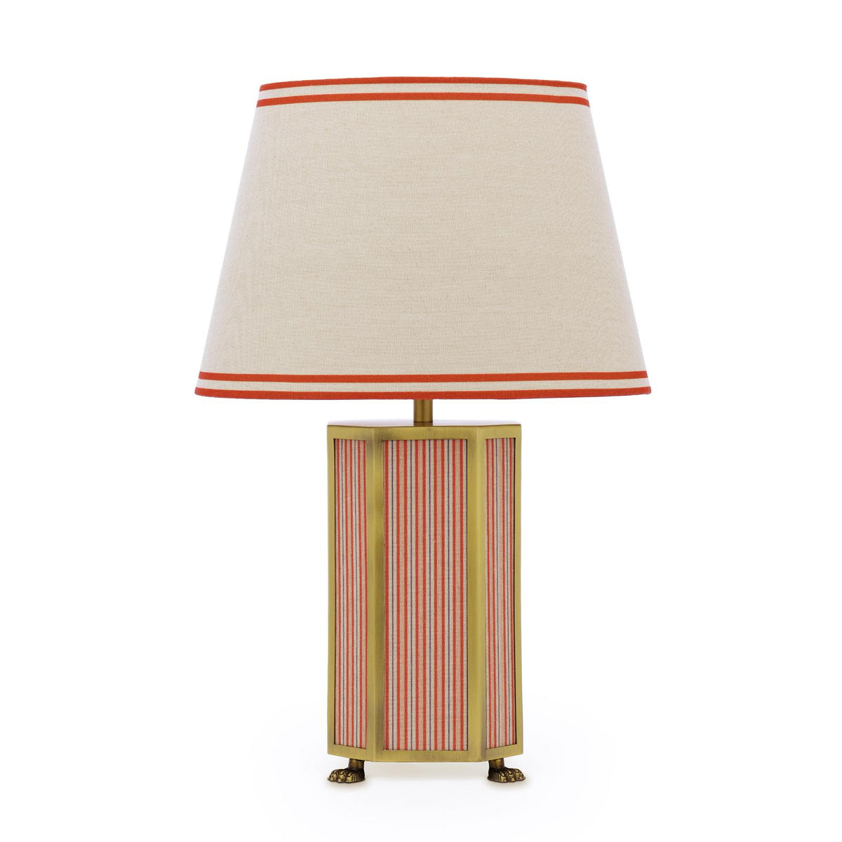 Helmingham Table Lamp In Antique Brass & Red with Tapered Linen Shade