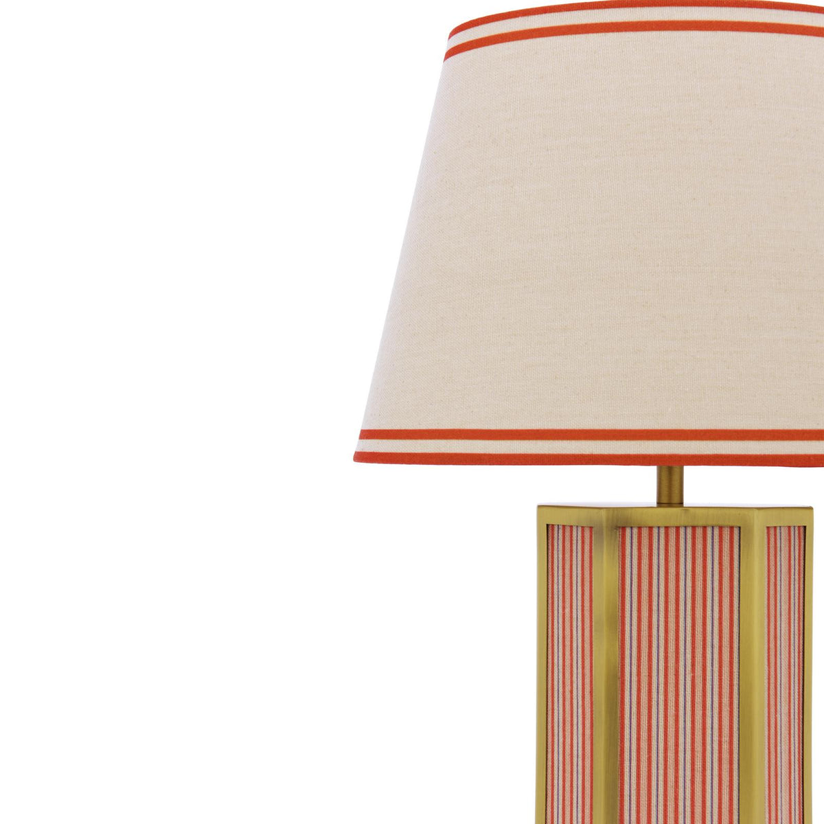 Helmingham Table Lamp In Antique Brass & Red with Tapered Linen Shade