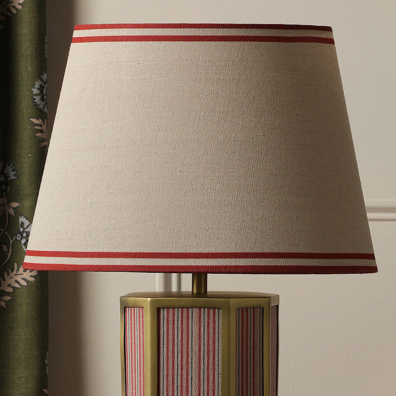 Helmingham Table Lamp In Antique Brass & Red with Tapered Linen Shade