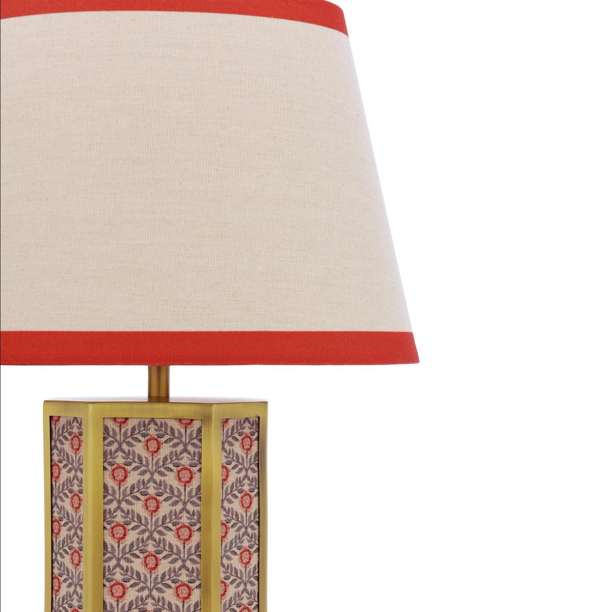 Helmingham Table Lamp In Matt Antique Brass & Red with Red Edged Linen Shade