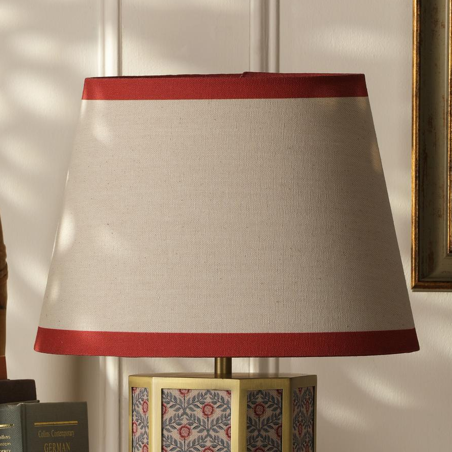 Helmingham Table Lamp In Matt Antique Brass & Red with Red Edged Linen Shade