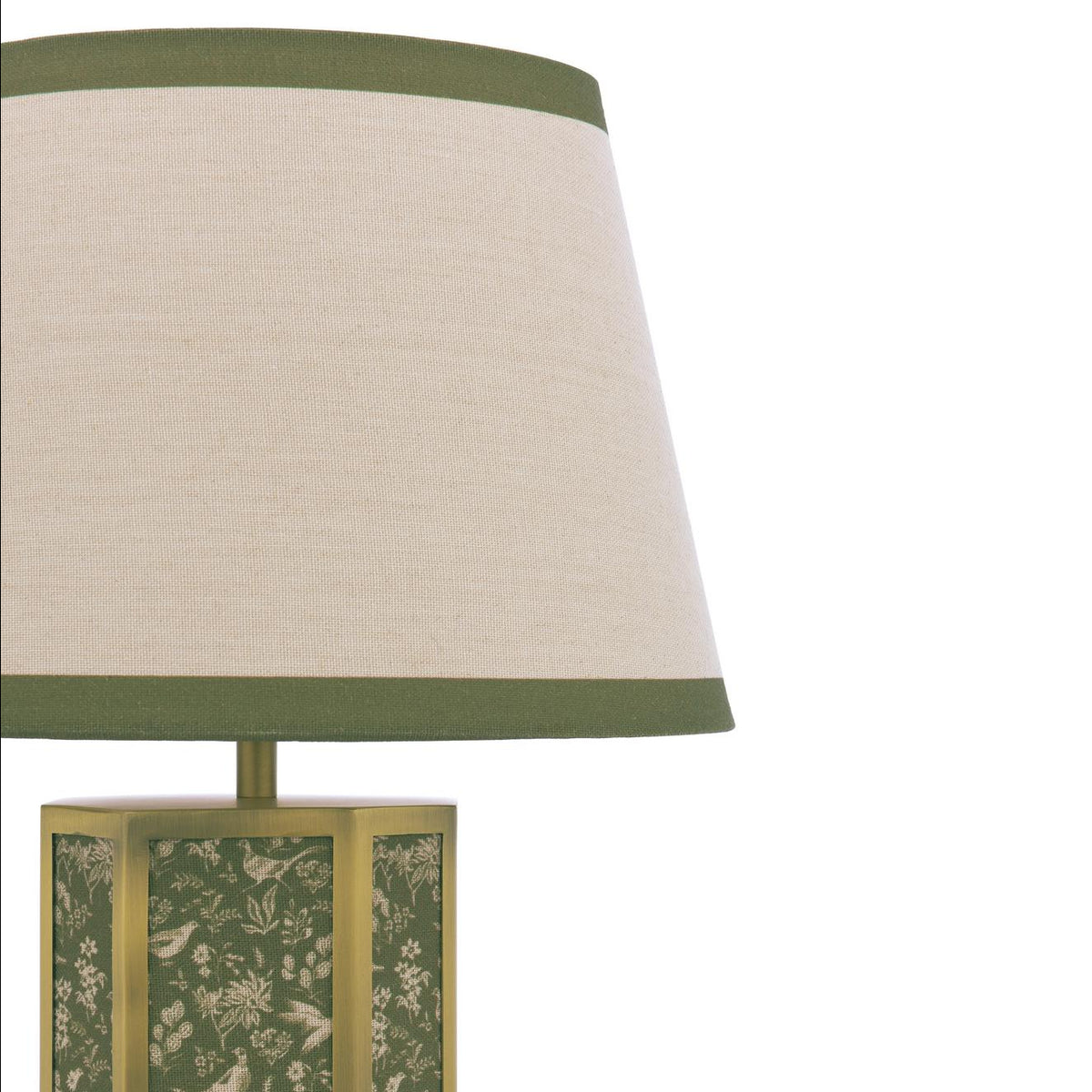 Helmingham Table Lamp In Matt Antique Brass & Green with Green Edged Linen Shade