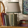 Helmingham Table Lamp In Matt Antique Brass & Green with Green Edged Linen Shade