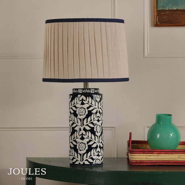 Highclere Ceramic Table Lamp in Blue with Pleated Linen Shade