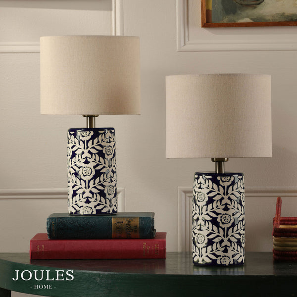 Twin Pack of Small Highclere Ceramic Table Lamps in Blue with Cream Linen Shade