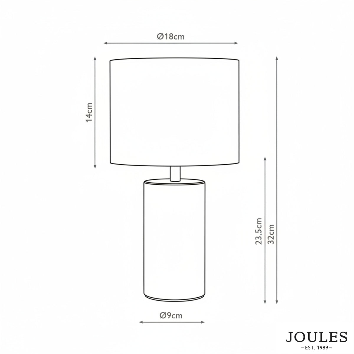 Joules Highclere ceramic table lamp technical line drawing with dimensions