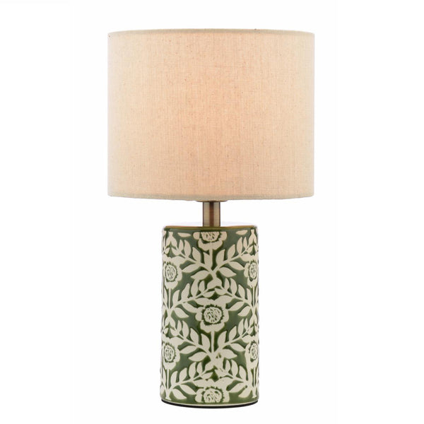 Twin Pack of Small Highclere Ceramic Table Lamps in Green with Cream Linen Shade
