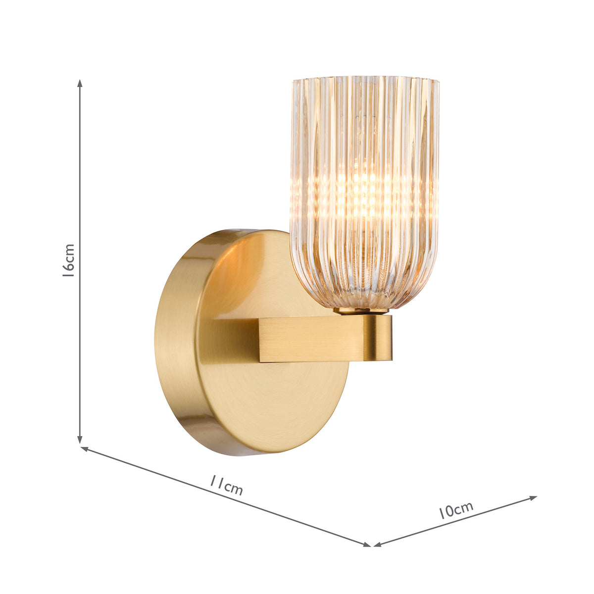 Hilaria IP44 Antique Gold Wall Light with Amber Ribbed Glass Shade