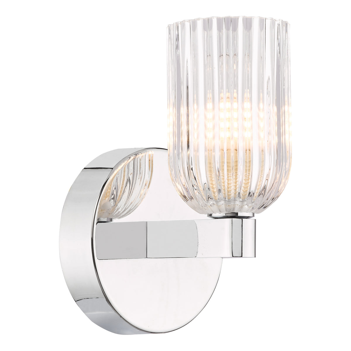 Hilaria IP44 Polished Chrome Wall Light with Clear Ribbed Glass Shade