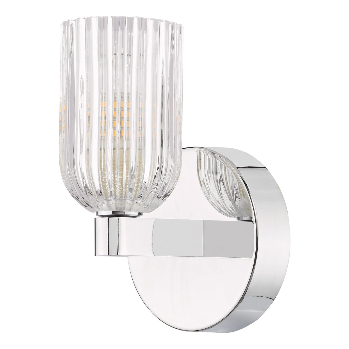 Hilaria IP44 Polished Chrome Wall Light with Clear Ribbed Glass Shade