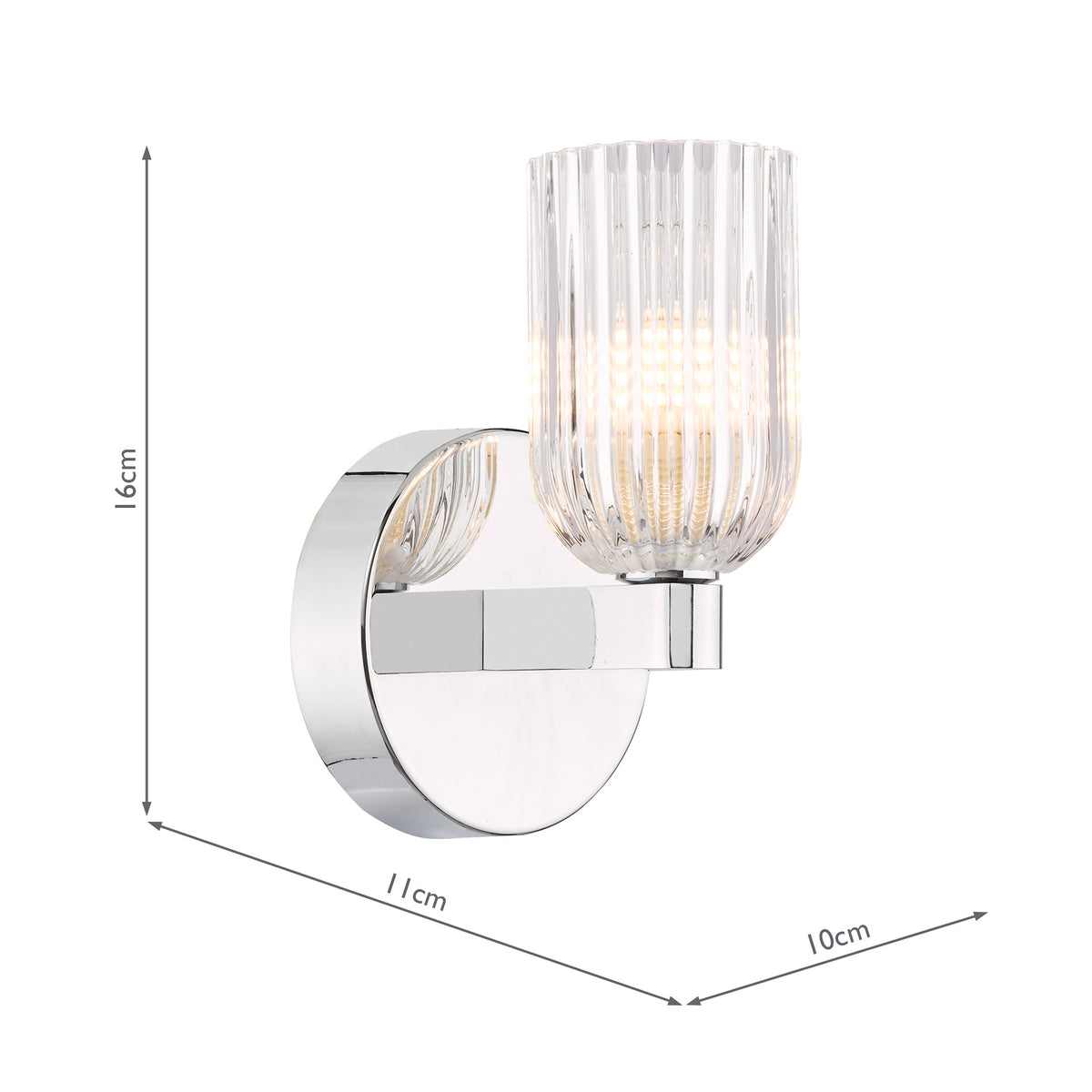 Hilaria IP44 Polished Chrome Wall Light with Clear Ribbed Glass Shade