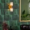 Hilaria IP44 Antique Gold Up & Down Wall Light with Amber Ribbed Glass Shades