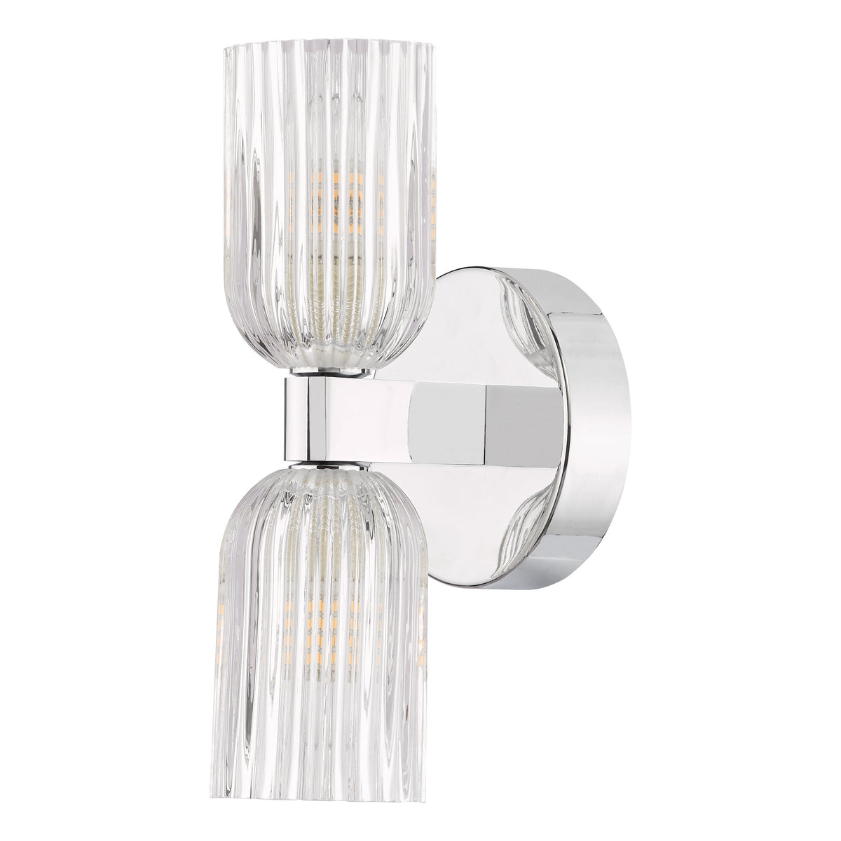 Hilaria IP44 Polished Chrome Up & Down Wall Light with Clear Ribbed Glass Shades