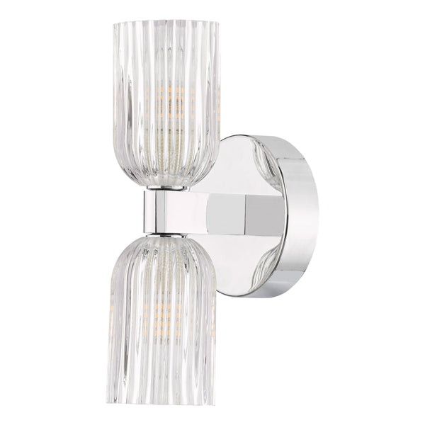 Hilaria IP44 Polished Chrome Up & Down Wall Light with Clear Ribbed Glass Shades