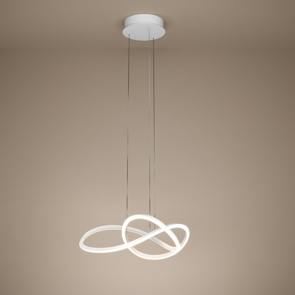 White ceiling light with a modern, abstract, infinity-shaped design