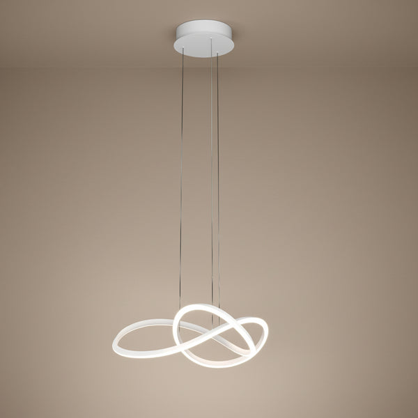 White ceiling light with a modern, abstract, infinity-shaped design