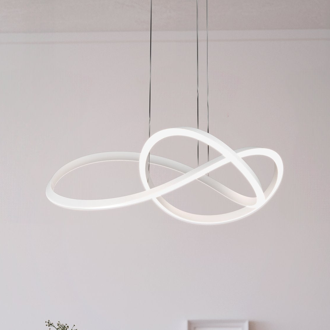 White modern pendant light with intertwined rings