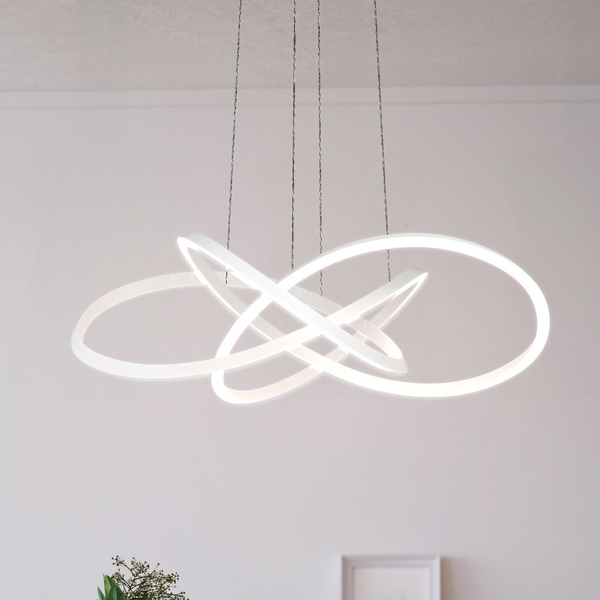 White modern chandelier with intertwined rings