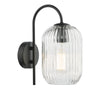 Idra Switched Wall Light In Matt Black With Clear Ribbed Glass Shade