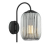 Idra Switched Wall Light In Matt Black With Smoked Ribbed Glass Shade