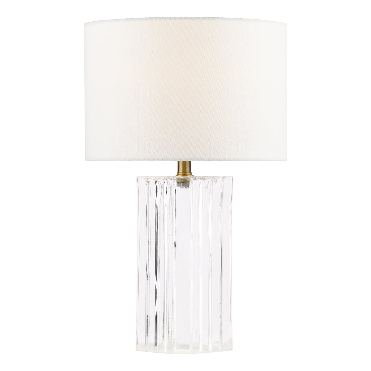 Iggy Ribbed Clear Glass Table Lamp with White Linen Shade