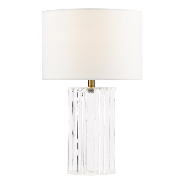 Iggy Ribbed Clear Glass Table Lamp with White Linen Shade