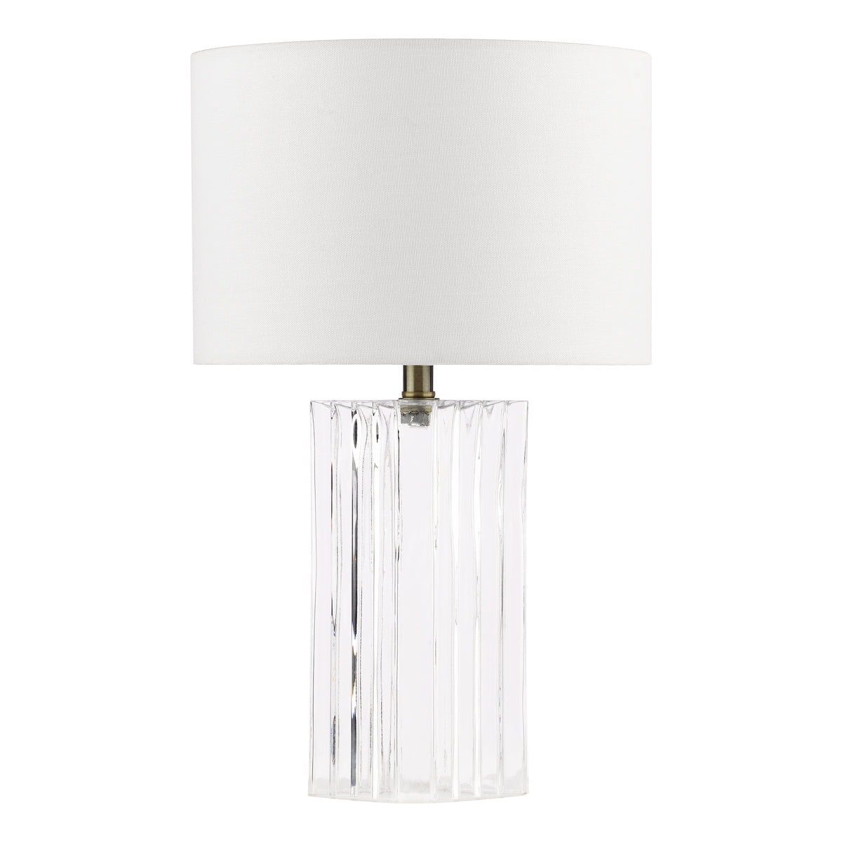 Iggy Ribbed Clear Glass Table Lamp with White Linen Shade
