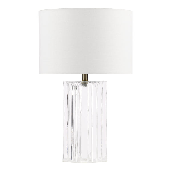Iggy Ribbed Clear Glass Table Lamp with White Linen Shade