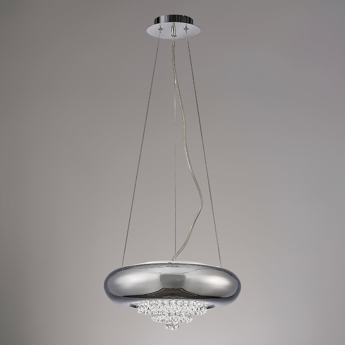Phyllis Large 3 Light Pendant Light in Polished Chrome with Clear Crystal