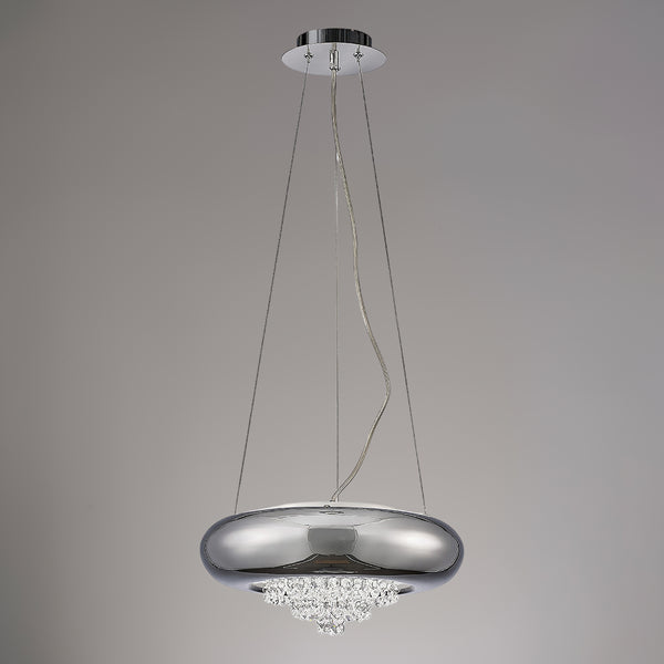 Phyllis Large 3 Light Pendant Light in Polished Chrome with Clear Crystal