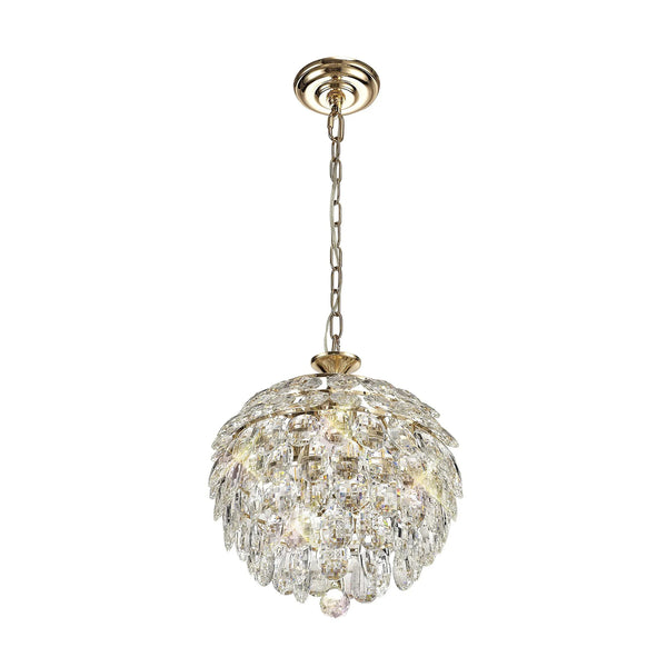 Coniston 3 Light Clear Crystal Pendant Light in French Gold