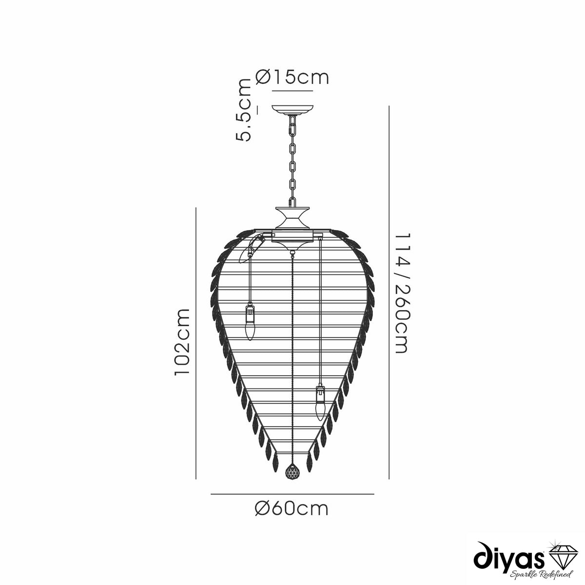 Coniston 16 Light Clear Crystal Acorn Pendant Light in Polished Chrome