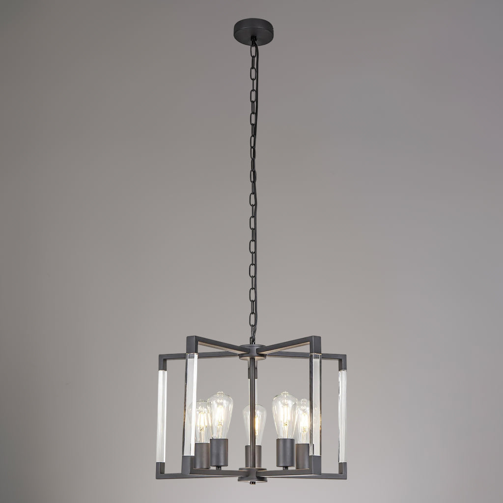 Canto 5 Light Pendant in Graphite & Clear Acrylic