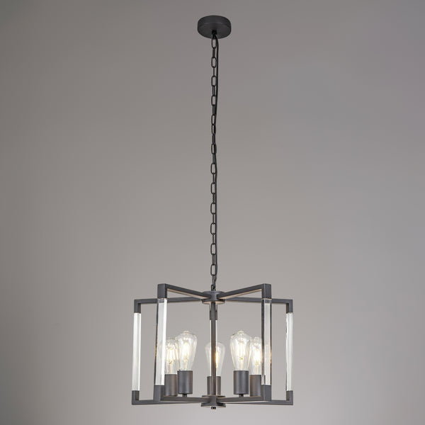 Canto 5 Light Pendant in Graphite & Clear Acrylic