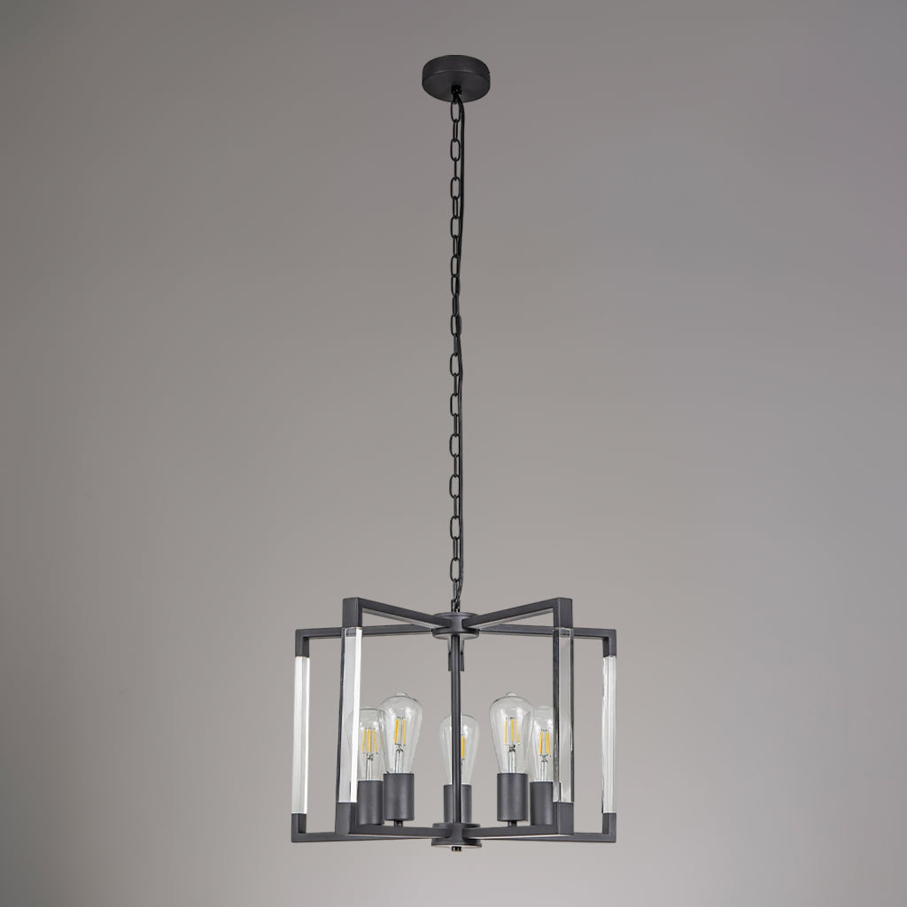 Canto 5 Light Pendant in Graphite & Clear Acrylic